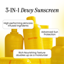 Yellow sunscreen bottles with text highlighting features