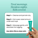 Mayskin eye cream with usage instructions on a teal background