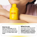 sunnydrip bottle held by a person with product usage instructions